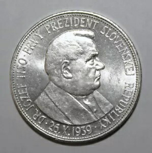 S5 - スロバキア 20 コルン 1939 華麗な未流通銀貨 - ティソ大統領 52,800円