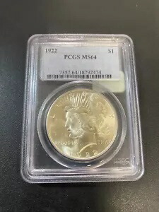 1922 ピースダラー PCGS MS-64 - 未流通 - 白い光沢 - 認定スラブ - $1