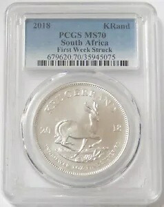 2018 シルバー 南アフリカ 1 オンス クルーガーランド コイン PCGS MS 70 初週入荷
