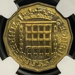 NGC PF65 G BRITAIN 1953 クイーン エリザベス 2 世戴冠式 証明、3P 3 ペンス コイン