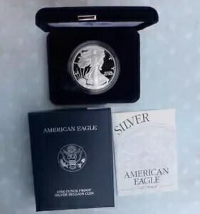 2001 W プルーフ シルバー イーグル $1、ベルベット ボックスおよび COA、ディープ カメオ シルバー ダラー コイン