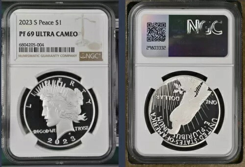 2023-S プルーフ $1 平和銀ドル NGC PF69 ;ブラウンラベル