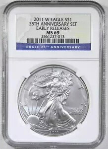 2011 1 W アメリカン シルバー イーグル NGC MS69 25 周年記念セット早期リリース
