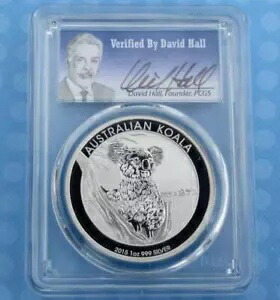 2015 PCGS MS 70 コアラ 1オンス .999 ファイン シルバー オーストラリア ドル、デビッド ホール ラベル