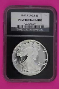 1989 S PF 69 DCAM シルバー アメリカン イーグル NGC グレード本物認定スラブ 745