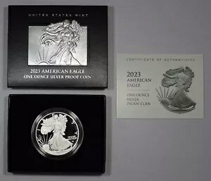 2023-W 米国造幣局アメリカン イーグル プルーフ シルバー ダラー、OGP および COA 付き