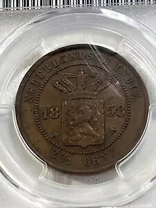 1858 オランダ東インド 2-1/2 セント PCGS グレード AU 53