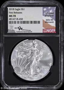 2018 $1 アメリカン シルバー イーグル NGC MS 70 |メルカンティの署名入りファーストリリース