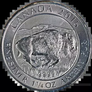2015 カナダ シルバー $8 バイソン 1.25 オンス PCGS MS70 ファースト ストライク 52,800円