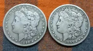 モーガン シルバー ダラー 2 枚、S-ミント 米国シルバー 1 ドル コイン 2 枚、1890 S および 1897 S