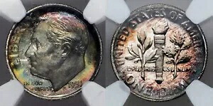 1951 10c ルーズベルト シルバー プルーフ ダイム NGC PF 67 レインボー トナー - 素晴らしいコイン