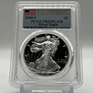 2018-S ファースト ストライク $1 シルバー イーグル ドル PCGS PR69 DCAM ブラスト ホワイト プルーフ