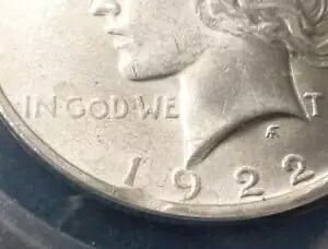 1922 ANACS MS 62 リム クリップ シルバー ピース ダラー コイン、造幣局エラー MS 62 シルバー $1