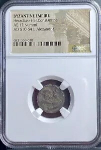 古代ビザンチン帝国コイン NGC 認定 610-641AD ヘラクレイウス 12 ヌンミ 本物