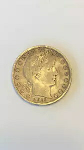 1911-D バーバー ハーフダラー、銀貨、F/VF 素敵な銀色
