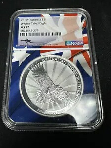 2019 P $1 オーストラリア ウェッジテール シルバー イーグル NGC MS70 ジョン メルカンティ サイン入り