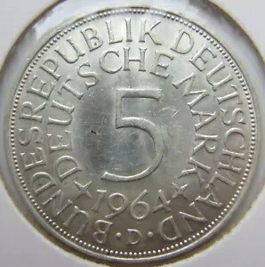 コイン BRD シルバー イーグル 5 ドイツ マルク 1964 D 極美品
