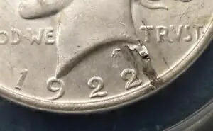 1922 ANACS MS 61 表面ラミネート ピース シルバー ダラー、造幣局エラー $1 コイン