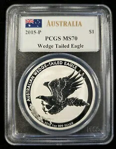 2015-P PCGS MS70 オーストラリア シルバー $1 オオワシ - Mercanti Sig 付き *