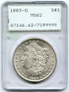 1883-O モーガン シルバー ダラー PCGS MS62 グリーン ラベル ラトラー - ニューオーリンズ - K199