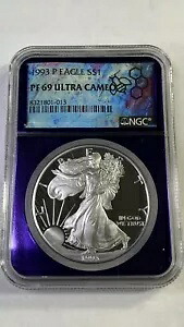 1993 P プルーフ アメリカン シルバー イーグル NGC PF69 ウルトラ カメオ トレーダー ビー レーベル