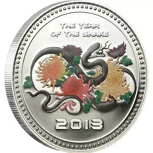 2013 クック諸島 5 ドル蛇年色 1 オンス銀貨