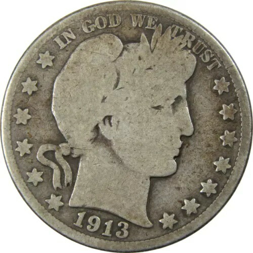 1913 バーバー ハーフダラー G グッド シルバー 50c コイン SKU:I12197