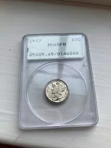 1937p マーキュリー ダイム PCGS MS-65 FB ラトラー オールド グリーン ホルダー Gen 1.2