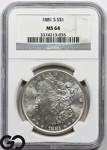 1881-S モーガン シルバー ダラー銀貨、NGC MS-64