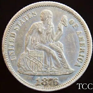 1876 リバティ シーテッド ダイム ~ ゴージャスなトーンの 10c コイン ~ 送料無料 ~ TCC