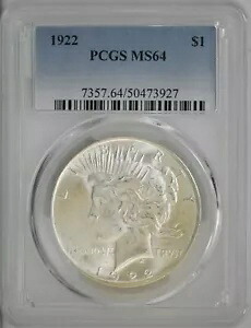 1922 ピース シルバー ドル ~ PCGS MS 64 ~ オリジナル コイン ~ 送料無料 #P029
