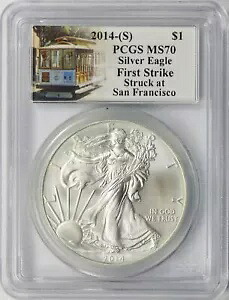 2014-(S) アメリカン シルバー イーグル $1 PCGS MS70 サンフランシスコ造幣局 ファースト スライク