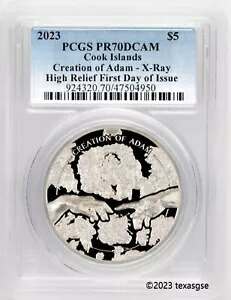 2023 CI $5 アダムの X 線作成 1 オンス シルバー ハイレリーフ コイン PCGS PR70