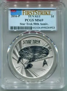 2016-P ツバル $1 スタートレック 50 周年記念 1 オンス シルバー PCGS MS69 ファースト ストライク
