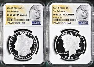 2 コイン セット 2024 モルガン ピース プルーフ シルバー ドル NGC PF 69 UC 初回リリース