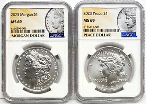 2コインセット 2023 モルガン＆ピース シルバーダラー NGC MS 69