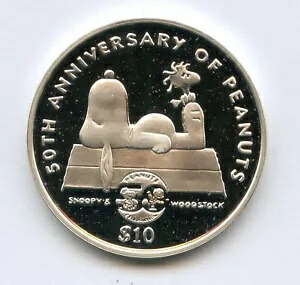 2000 ピーナッツ スヌーピー ウッドストック 925 シルバー ニウエ プルーフ $10 コイン 50th アン - DM985