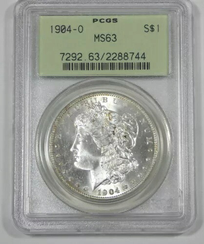 1904-O モーガン シルバー ダラー PCGS MS 63 オールド グリーン ホルダー ~ 観察スポット