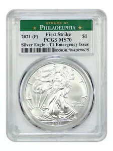 2021-(P) $1 シルバー イーグル PCGS MS70 (タイプ 1、ファースト ストライク) - シルバー イーグルス