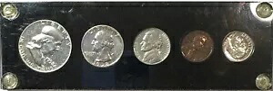 1958 米国シルバー プルーフ 5 コイン セット (国会議事堂ホルダーにあり) - フランクリン ハーフが含まれます