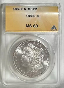 1880 S ANACS MS63 モーガン 90% 銀ドル。フロストホワイトラスター！すごいコイン！