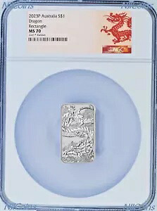 2023 ドラゴン 1 オンス .9999 シルバー 長方形 $1 ドル バー コイン NGC MS 70 D ラベル