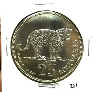 ベネズエラ レオパード 25 ボリバレス 1975 銀貨 未流通動物野生動物 #201