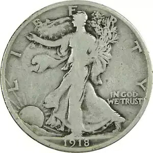 1918 D リバティ ウォーキング ハーフダラー F ファイン シルバー 50c コイン SKU:I13489