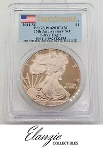 2011-W プルーフ シルバー イーグル FS 25 周年記念PCGS PR69DCAM ユニークなカッパートーンコイン