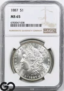 1887 モーガン シルバー ダラー銀貨、NGC MS-65 ** ブラスト ホワイト PQ ブレザー!