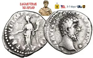 古代ローマ帝国 コイン シルバー デナリウス LUCIUS VERUS 161-169AD Authentic#31846