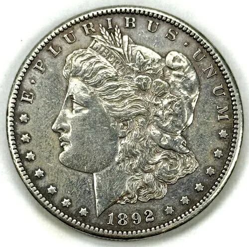 1892-CC M$1 シルバー モルガン ドル AU+ 未流通のキー コインについてクリーニング済み