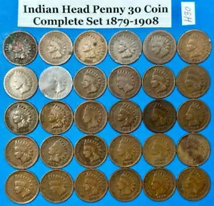 完全なインディアン ヘッド ペニー コイン 30 枚セット、連続日付 1879 年から 1908 年 #H30