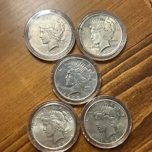 1922-1935 シルバー ピース ダラー カルズ ミックス デイト ロット 5 コイン 送料無料!